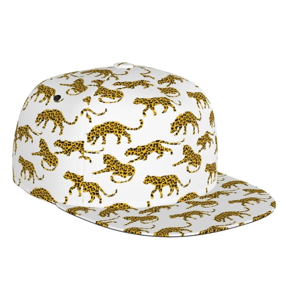 Fotbe Leopard Print Flat Bill Visor Cap Classic Snapback Hat Polyester Foam Trucker Hat Trucker Cap Adjustable Baseball Cap