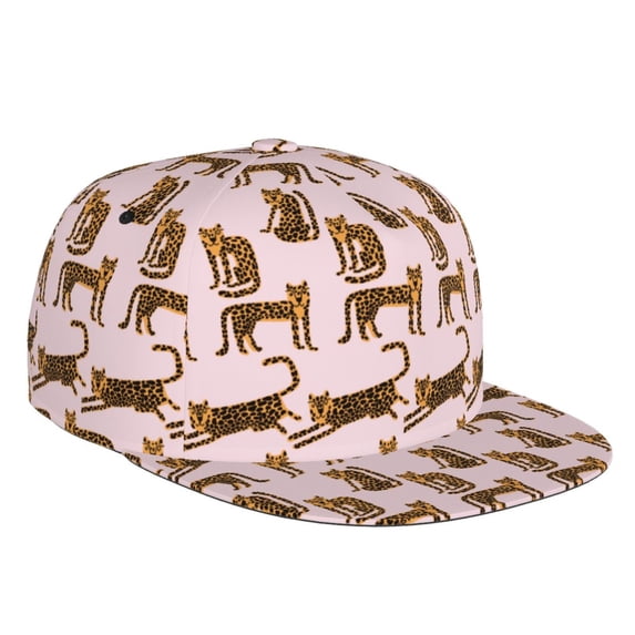 Fotbe Leopard Print Flat Bill Visor Cap Classic Snapback Hat Polyester Foam Trucker Hat Trucker Cap Adjustable Baseball Cap