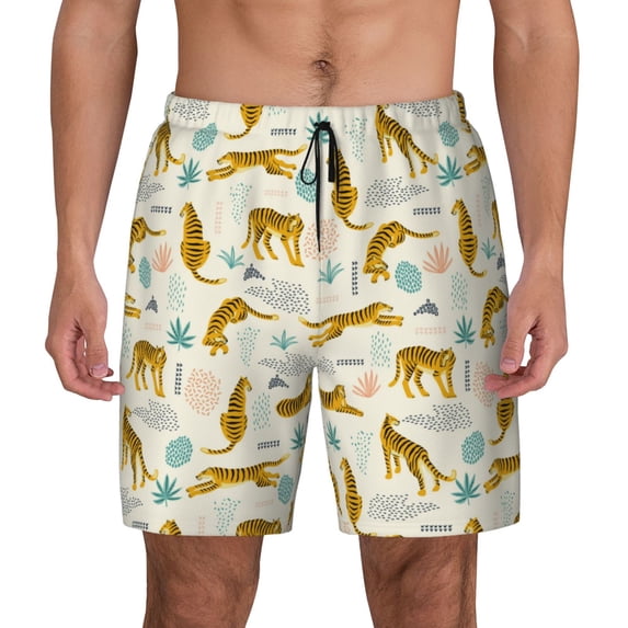 Fotbe Leopard Print Men’s Swim Trunks Quick Dry Swim Shorts Board Shorts with Mesh Lining-X-Large