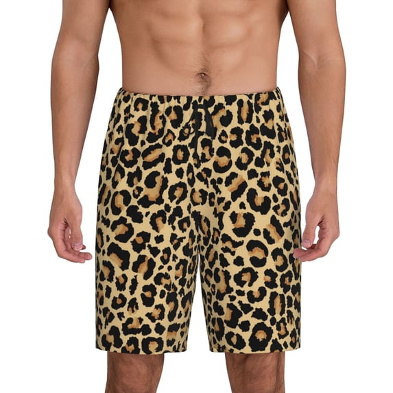 Fotbe Leopard Print Pajama Shorts for Men, Men's Pajama Bottoms, Sleepwear,Short Pajama Pants-4X-Large