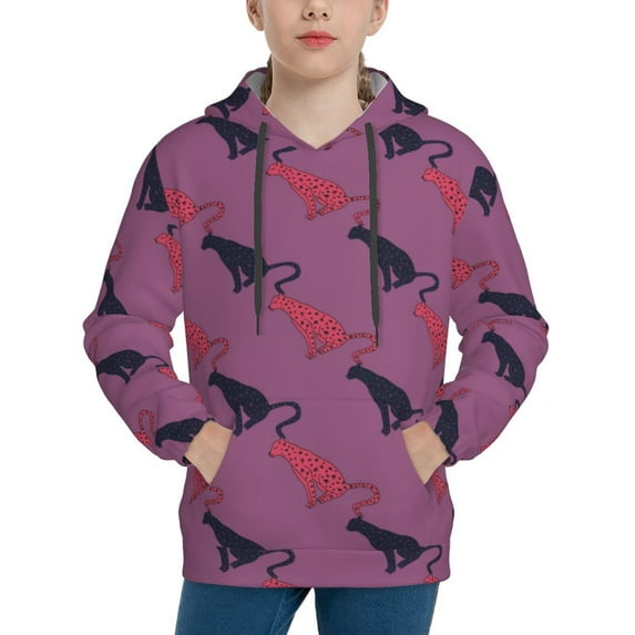 Fotbe Leopard Print Pattern Youth Pullover Hooded Sweatshirt, Boys Hoodie, Kangaroo Pocket Hoodie for Kids Girls -Medium