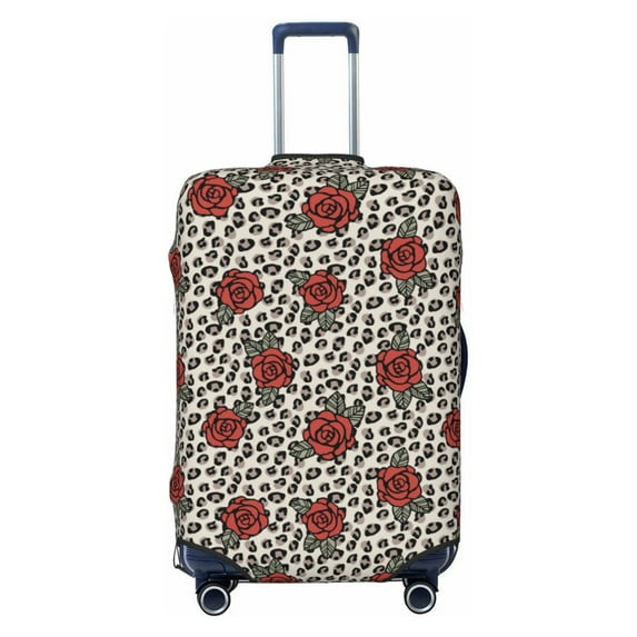 Fotbe Leopard Print Rose Luggage Cover Protector,Suitcase Protector,Scratch and Dirt Resistant,Fits 18-32 Inch Luggage-Small