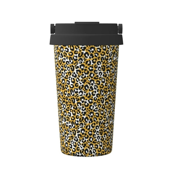 Fotbe Leopard Printed Insulated Travel Coffee Mug Spill Proof Leak Proof Stainless Steel Coffee Tumbler Reusable Coffee Cups with Lids Thermos