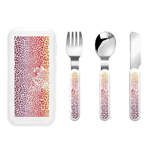 Fotbe Leopard Skins And Heads for Stainless Steel Kids Silverware Set - Child and Toddler Safe Flatware - Children's Knife, Fork And Spoon Set - Metal Kids Cutlery Set