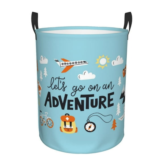 Fotbe Let's Go on an Adventure Laundry Basket with Handles, Waterproof Large Laundry Hamper, Wash Bag for Corner Dorm, Rolling Laundry Basket with Handles-Small