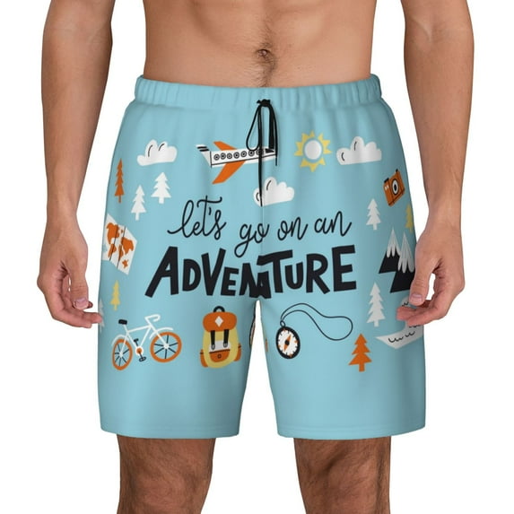 Fotbe Let's Go on an Adventure Men’s Swim Trunks Quick Dry Swim Shorts Board Shorts with Mesh Lining-Large