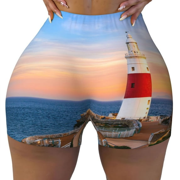 Fotbe Lighthous1 Seamless Shorts, Womens Workout Shorts High Waist Stretch Booty Short for Gym/Yoga/Running/Biking-Large