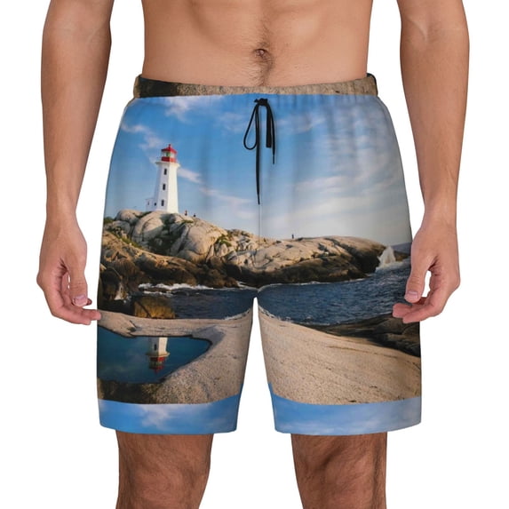 Fotbe Lighthouse Men’s Swim Trunks Quick Dry Swim Shorts Board Shorts with Mesh Lining-XX-Large