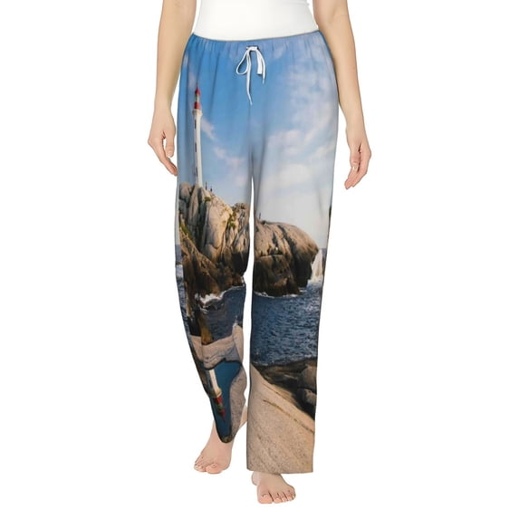 Fotbe Lighthouse Women's Pajama Pants,Sleepwear Pants,Pj Bottoms Drawstring And Pockets-Small
