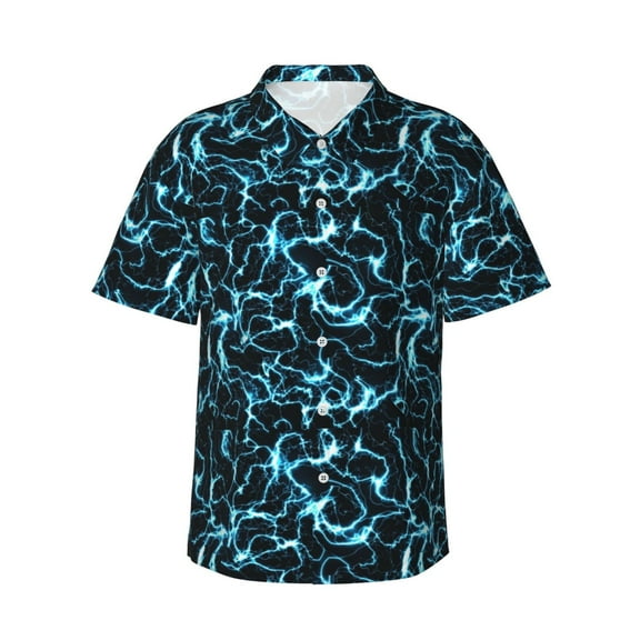 Fotbe Lightning Hawaiian Shirt for Men Unisex Summer Beach Casual Short Sleeve Cotton Linen Button Down Shirts-XX-Large