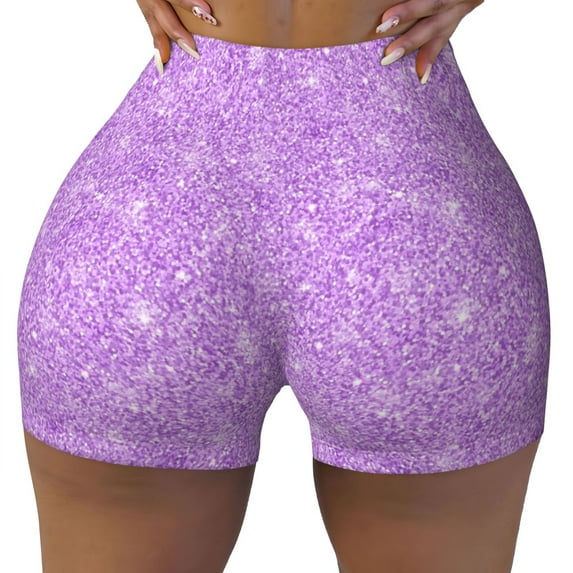 Fotbe Lilac Glittering Seamless Shorts, Womens Workout Shorts High Waist Stretch Booty Short for Gym/Yoga/Running/Biking-Small