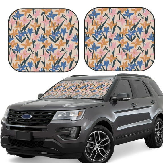 Fotbe Lilies Flowers 2-Piece Car Windshield Sun Shade | Sun Blocker for Car Windshield | Foldable Automotive Interior Accessories for Sun Protection-Large