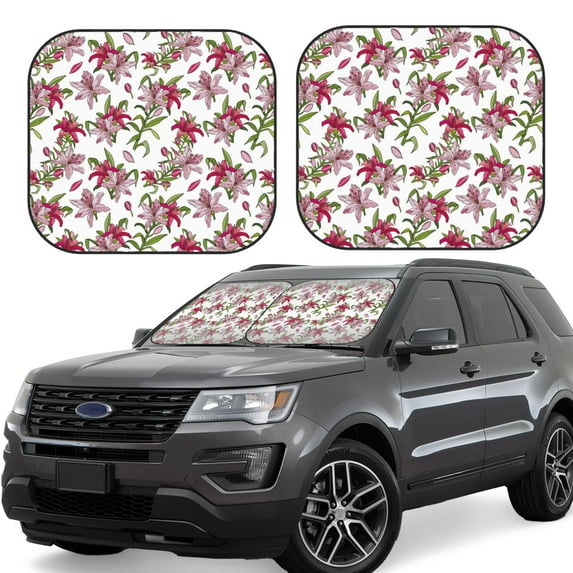 Fotbe Lilies Flowers 2-Piece Car Windshield Sun Shade | Sun Blocker for Car Windshield | Foldable Automotive Interior Accessories for Sun Protection-Medium