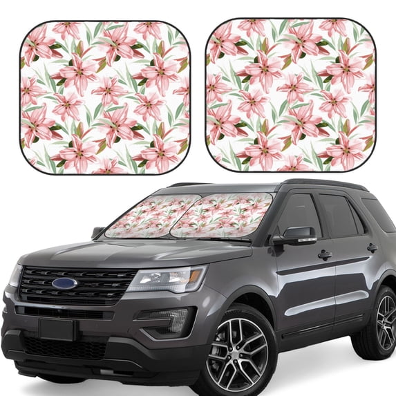 Fotbe Lilies Flowers 2-Piece Car Windshield Sun Shade | Sun Blocker for Car Windshield | Foldable Automotive Interior Accessories for Sun Protection-Small