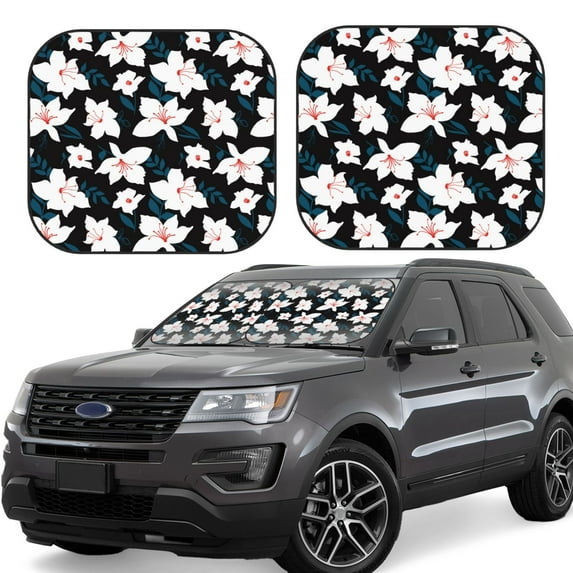 Fotbe Lilies Flowers 2-Piece Car Windshield Sun Shade | Sun Blocker for Car Windshield | Foldable Automotive Interior Accessories for Sun Protection-Small