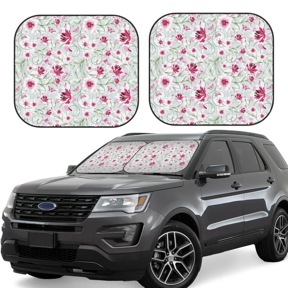 Fotbe Lilies Flowers 2-Piece Car Windshield Sun Shade | Sun Blocker for Car Windshield | Foldable Automotive Interior Accessories for Sun Protection-Small