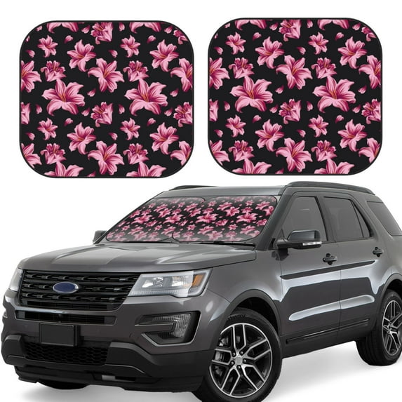 Fotbe Lilies Flowers 2-Piece Car Windshield Sun Shade | Sun Blocker for Car Windshield | Foldable Automotive Interior Accessories for Sun Protection-Small