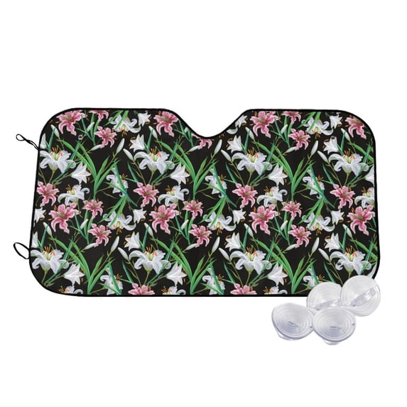 Fotbe Lilies Flowers Car Windshield Sunshade | Sun Visor Protector Front Window Shade, Keeps Out UV Rays, Keeps Your Vehicle Cool-Small