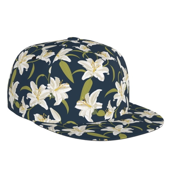 Fotbe Lilies Flowers Flat Bill Visor Cap Classic Snapback Hat Polyester Foam Trucker Hat Trucker Cap Adjustable Baseball Cap