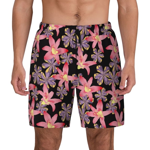 Fotbe Lilies Flowers Men’s Swim Trunks Quick Dry Swim Shorts Board Shorts with Mesh Lining-Small