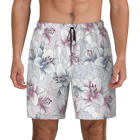 Fotbe Lilies Flowers Men’s Swim Trunks Quick Dry Swim Shorts Board Shorts with Mesh Lining-X-Large