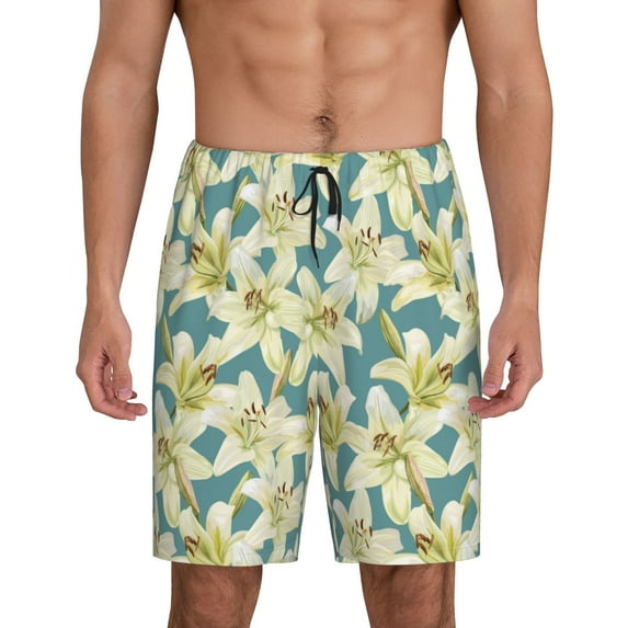 Fotbe Lilies Flowers Pajama Shorts for Men, Men's Pajama Bottoms, Sleepwear,Short Pajama Pants-3X-Large