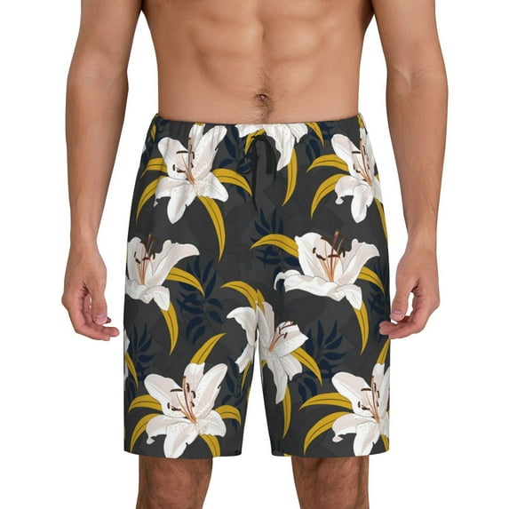 Fotbe Lilies Flowers Pajama Shorts for Men, Men's Pajama Bottoms, Sleepwear,Short Pajama Pants-Small