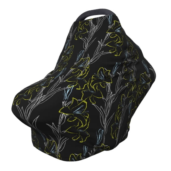 Fotbe Lilies Flowers Pattern Car Seat Covers for Babies, Nursing Breastfeeding Cover Infant Carseat Canopy, Soft Stretchy Carrier Cover