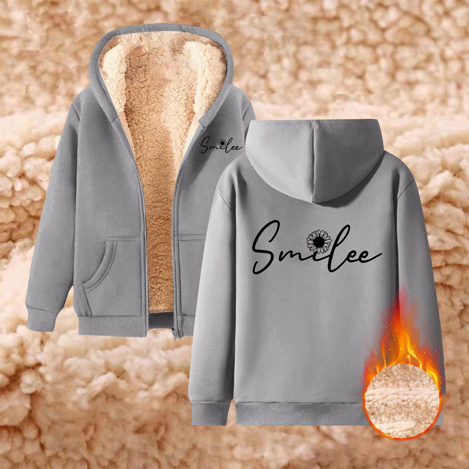 Ladies' Fashionable Comfortable And Casual Autumn And Winter Casual Printed Sports Winter Coat With Zipper Hooded Sweatshirt With Pocket Velour plus Size Jacket Soft Jackets Women Zip Sweatshirts for