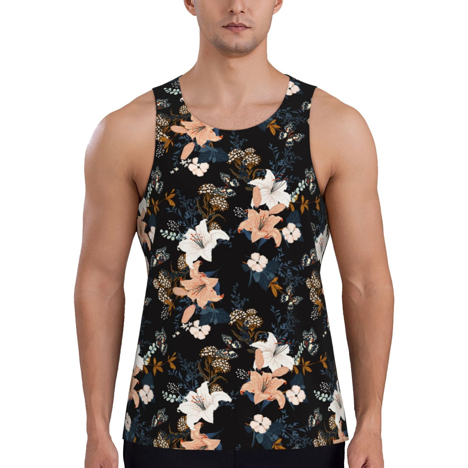 Fotbe Lilies Flowers Pattern Men's Quick Dry Workout Tank Top Gym