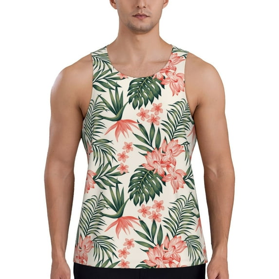 Fotbe Lilies Flowers Pattern Men's Quick Dry Workout Tank Top Gym Muscle Tee Fitness Bodybuilding Sleeveless T Shirt Breathable Workout Shirt-Small