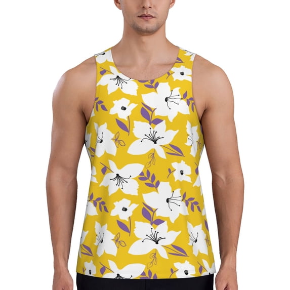 Fotbe Lilies Flowers Pattern Men's Quick Dry Workout Tank Top Gym Muscle Tee Fitness Bodybuilding Sleeveless T Shirt Breathable Workout Shirt-X-Large