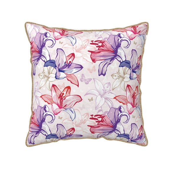 Fotbe Lilies Flowers Pattern Velvet Decorative Throw Pillow Covers with Elegant Piping, Soft Plush Cushion Cover for Sofa, Bed, Car, Office-16"x16"