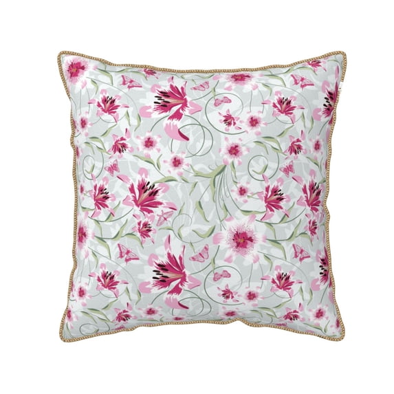 Fotbe Lilies Flowers Pattern Velvet Decorative Throw Pillow Covers with Elegant Piping, Soft Plush Cushion Cover for Sofa, Bed, Car, Office-16"x16"