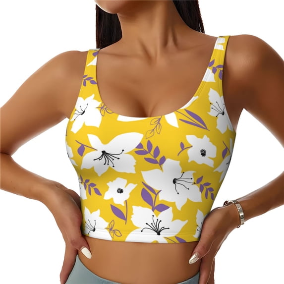 Fotbe Lilies Flowers Pattern Womens' Sports Bra Longline Wirefree Padded with Medium Support Sports Moisture-Wicking Workou Vest,Tank Top-