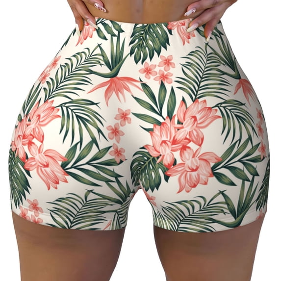 Fotbe Lilies Flowers Seamless Shorts, Womens Workout Shorts High Waist Stretch Booty Short for Gym/Yoga/Running/Biking-Medium