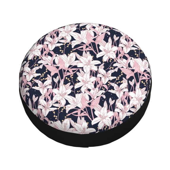 Fotbe Lilies Flowers Spare Tire Cover Thickening Universal Fit for Jeep, Trailer, RV, SUV, Truck, Tough Tire Wheel Soft Cover-16 inch