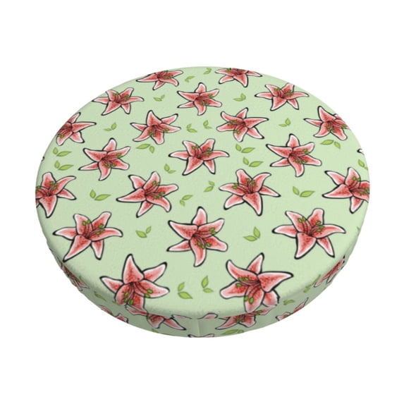 Fotbe Lilies Flowers Stool Covers Round,Waterproof Round Bar Stool Covers Bar Chair Covers Washable Stool Cushion Slipcover for 12-14 Inch Chair-14 inch