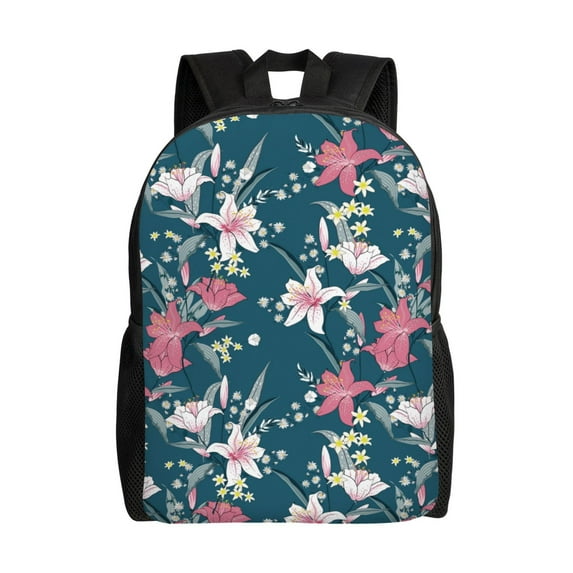 Fotbe Lilies Flowers Travel Laptop Backpack, Business Slim Sturdy Laptops Backpack, Water Resistant College School Computer Bag Gift for Men & Women Fits 15.6 Inch Notebook