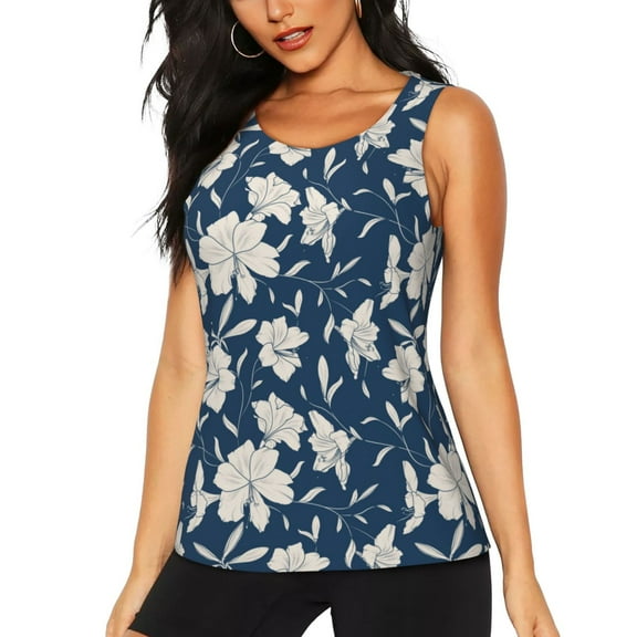 Fotbe Lilies Flowers Womens Loose Fit Casual Flowy Slim-Fit Tank Tops Athletic Round Neck Trendy Sleeveless Summer Tops for Gym and Yoga-Medium
