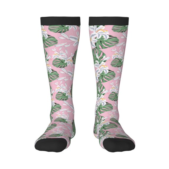 Fotbe Lilies Flowers print Women's Men's Novelty Crew Socks Cotton Socks Knee High Socks for Walking,Running,Nurses,Pregnancy
