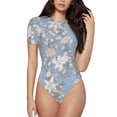 thumbnail image 1 of Fotbe Lily Flower Women's Crew Neck Short Sleeves Bodysuit Tops Round Neck Slim Sleeveless Soft Comfortable Basic-Large, 1 of 9