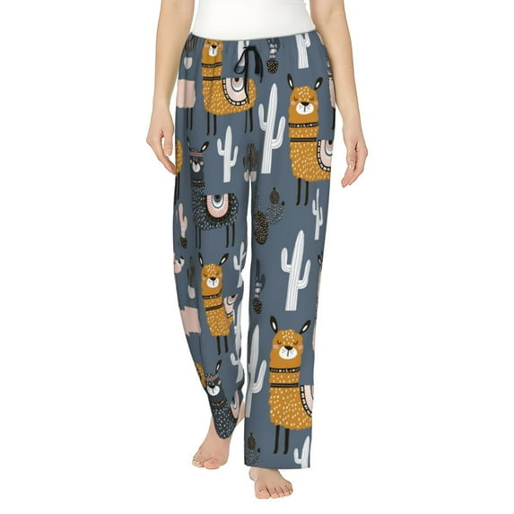 Fotbe Llama and Cactus Women's Pajama Pants,Sleepwear Pants,Pj Bottoms Drawstring And Pockets-Medium