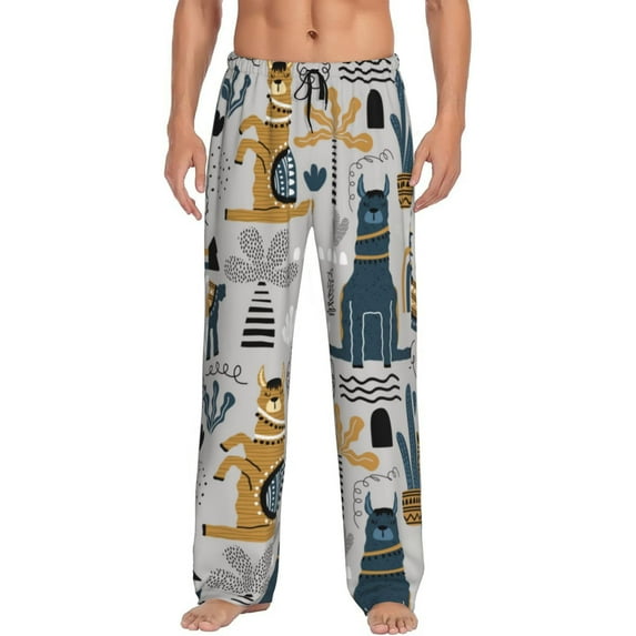 Fotbe Llama and Cactus1 Men's Pajama Pants,Sleepwear Pants,Pj Bottoms Drawstring And Pockets-Medium