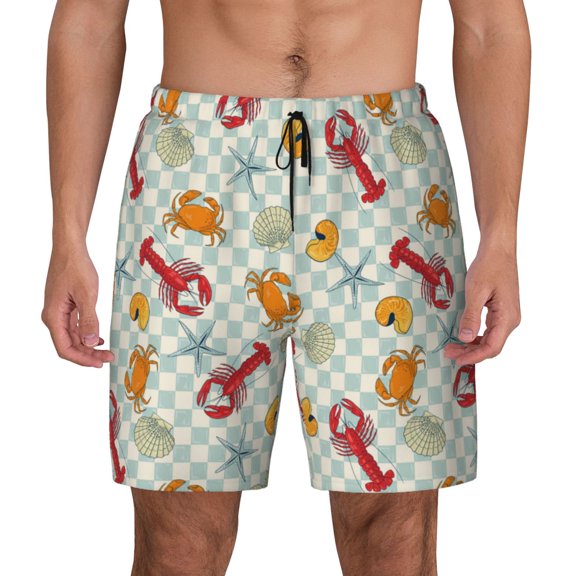 Fotbe Lobster Sea Shell Men’s Swim Trunks Quick Dry Swim Shorts Board Shorts with Mesh Lining-Small