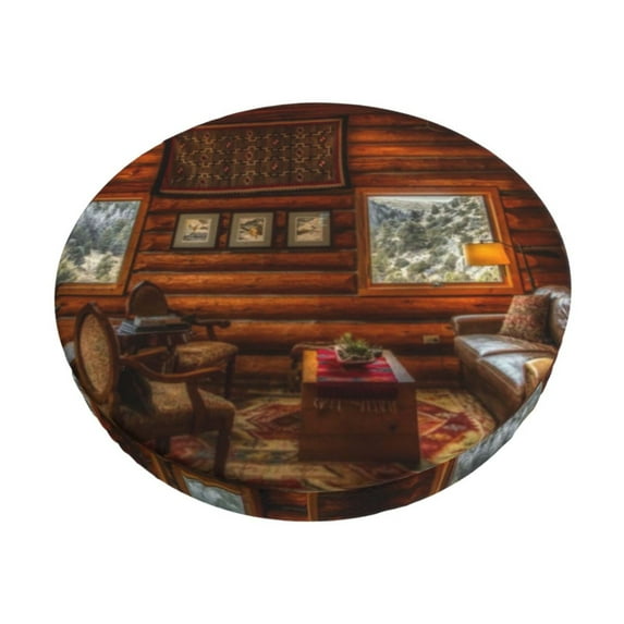 Fotbe Log Cabin Inside Stool Covers Round,Waterproof Round Bar Stool Covers Bar Chair Covers Washable Stool Cushion Slipcover for 12-14 Inch Chair-14 inch