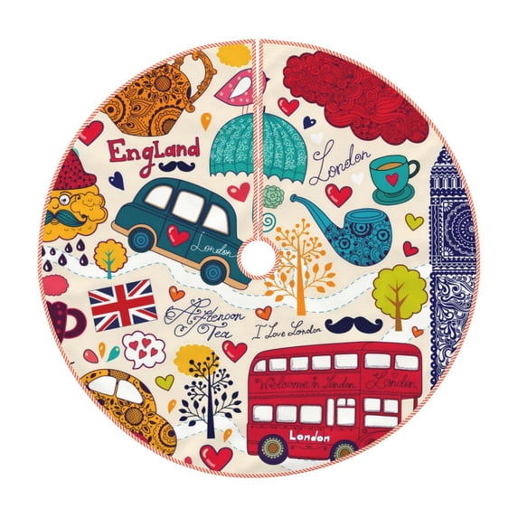 Fotbe London Symbols Pattern Christmas Tree Skirt, Tree Skirts Plush Christmas Decorations, Christmas Tree Skirts Xmas Decorations Holiday Party Decor-48"