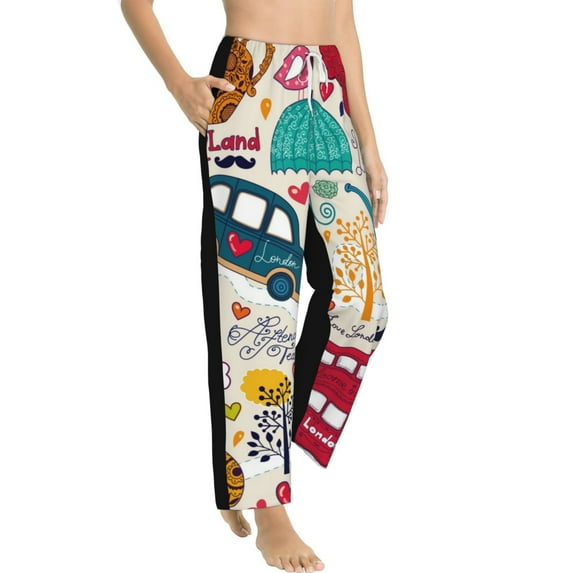 Fotbe London Symbols Women's Pajama Pants,Sleepwear Pants,Pj Bottoms Drawstring And Pockets-XX-Large