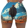 thumbnail image 1 of Fotbe Lone Cowboy Desert Scene Seamless Shorts, Womens Workout Shorts High Waist Stretch Booty Short for Gym/Yoga/Running/Biking-XX-Large, 1 of 9