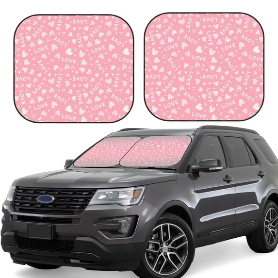 Fotbe Love 2-Piece Car Windshield Sun Shade | Sun Blocker for Car Windshield | Foldable Automotive Interior Accessories for Sun Protection-Large